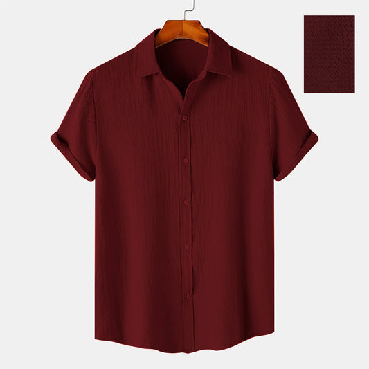 Crimson Maroon Color Texture Half Sleeve Shirt