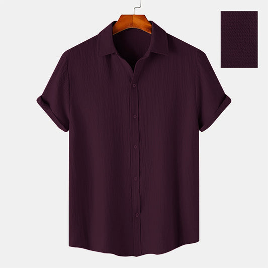 Deep Wine Color Texture Half Sleeve Shirt