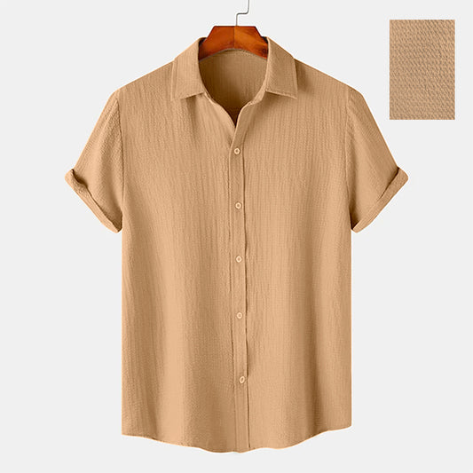 Caramel Beige Color Texture Half Sleeve Shirt
