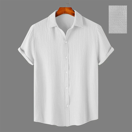 Pure White Color Texture Half Sleeve Shirt