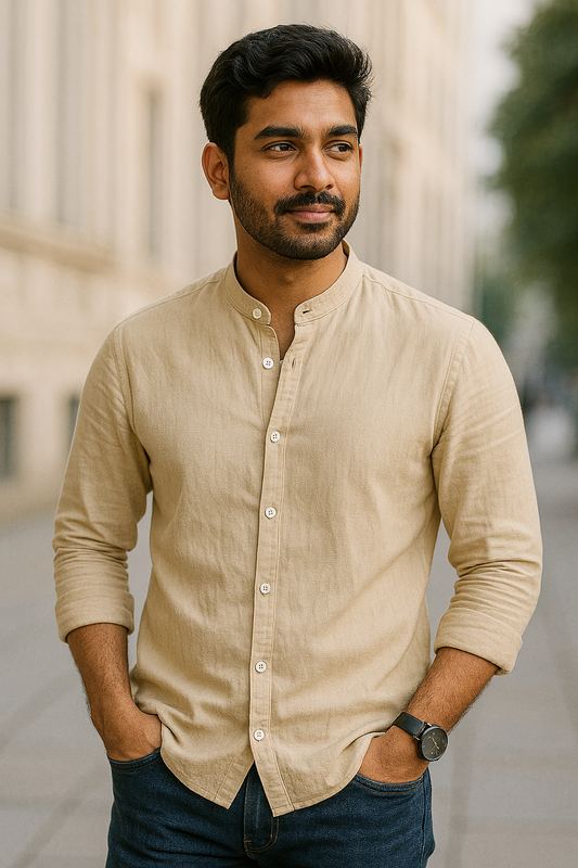 Beige Cream Color Cotton Men's Shirt