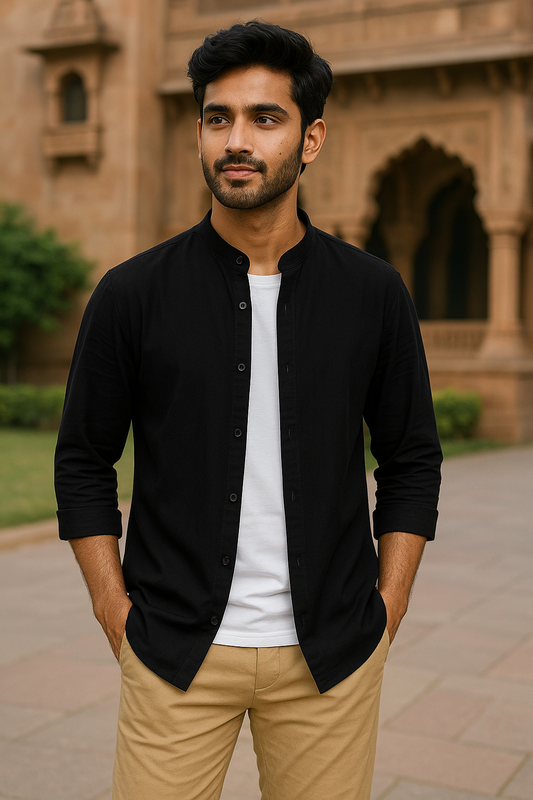 Black Color Cotton Men's Shirt