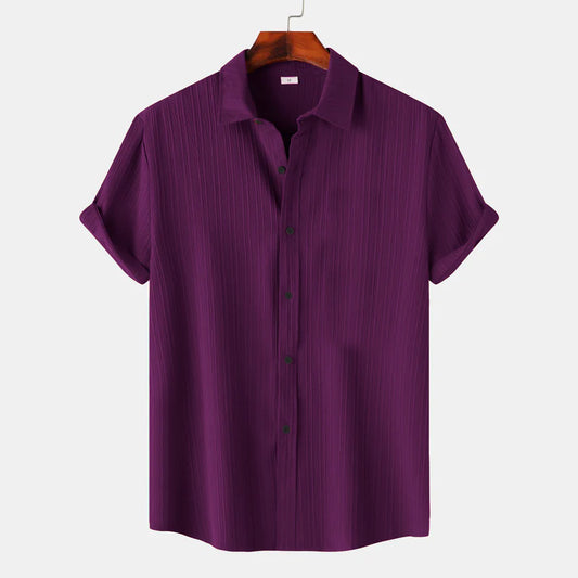 Wine Color Lining Texture Half Sleeve Shirt